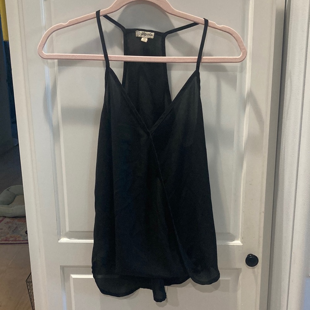 Lily White Black Sheer Wrap Around Tank Top, XS
